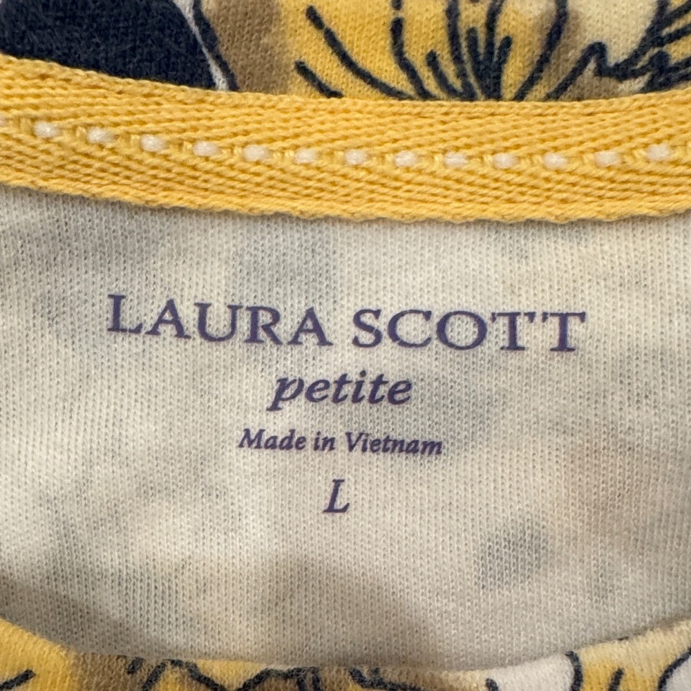 Laura Scott Yellow and Blue Floral Cotton Top Petite Large - Picture 2 of 7